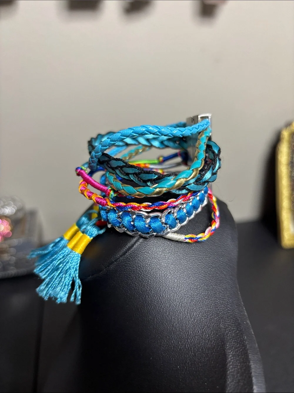 Boho Colorful Turquoise Multistrand Tassel Layered Bracelet